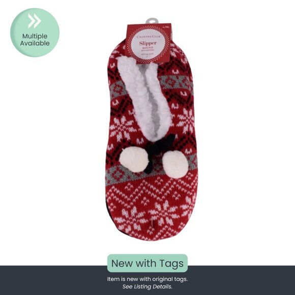 Charter Club Holiday Slipper Socks – Red Fair Isle (L/XL) - Picture 1 of 4